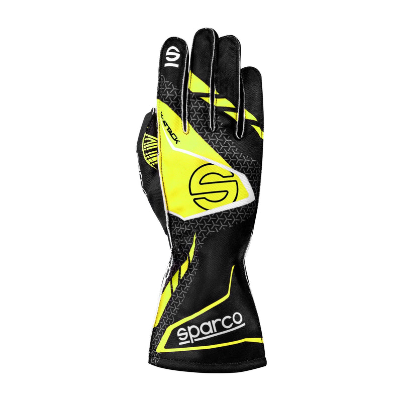 Sparco K-Attack Karting Gloves — Black/Fluo yellow